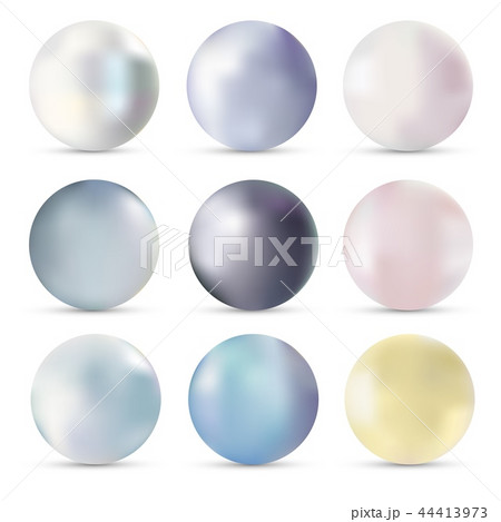 Pearls realistic set vector illustration isolated on white background with shadow. Precious stones 44413973