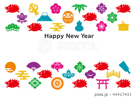 年賀状　亥　はがきサイズ　カラフル 44417431