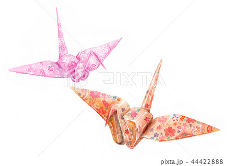 折り鶴 水彩画のイラスト素材