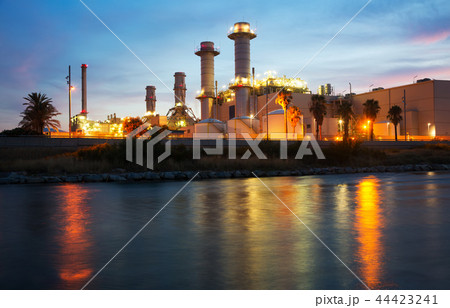 power plant and river in evening power plant and river in evening 44423241