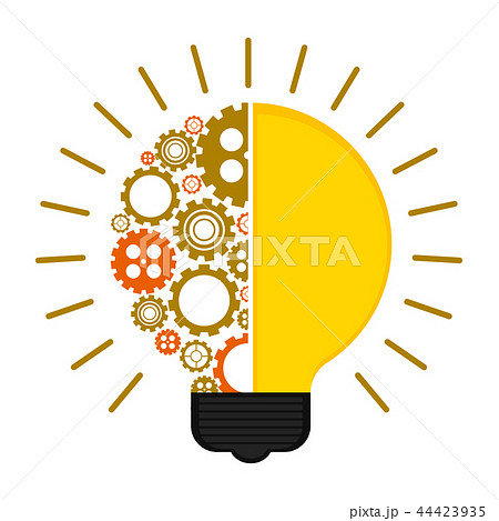 Conceptual lightbulb icon with gear pieces 44423935