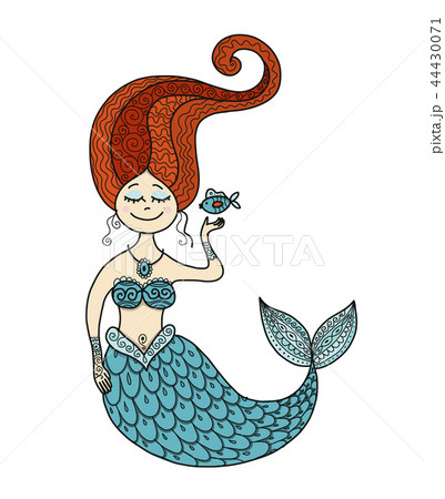 Cute mermaid and fish for your design 44430071