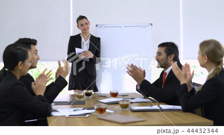 Business girl explaining about her project in meet 44432344