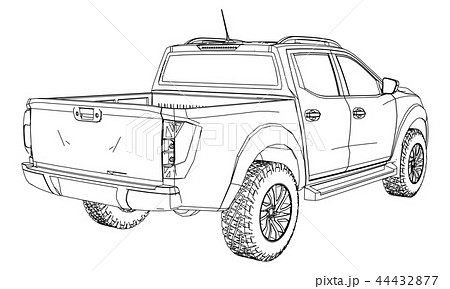 Commercial vehicle delivery truck with a double cab. Machine without insignia with a clean empty 44432877