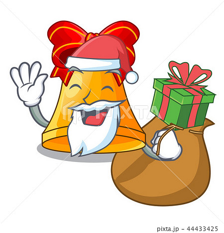 Santa with gift golden christmas bell isolated on mascot 44433425