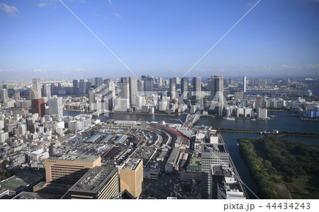 日本の東京都市景観 築地市場・83年の歴史に幕、6日営業終了。右奥は、豊洲市場など=10月6日撮影 日本の東京都市景観 築地市場・83年の歴史に幕、6日営業終了。右奥は、豊洲市場など=10月6日撮影 44434243