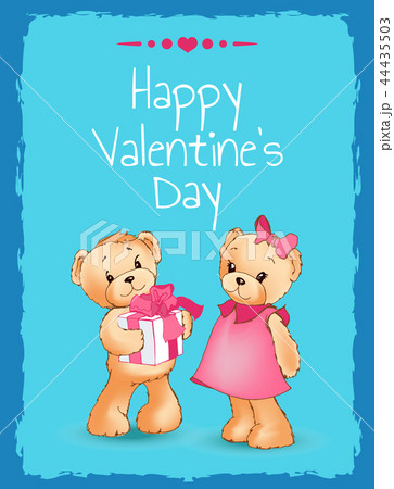 Happy Valentines Day Poster with Two Teddy Bears 44435503