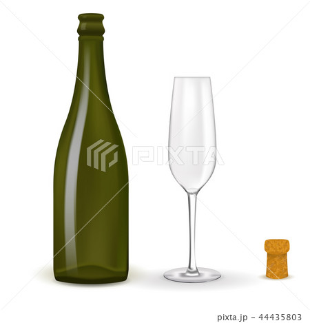 Empty bottle of champagne and glass 44435803