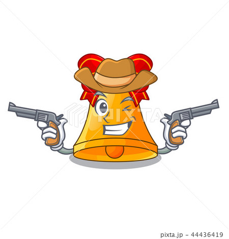 Cowboy character christmas gold bells with holly 44436419