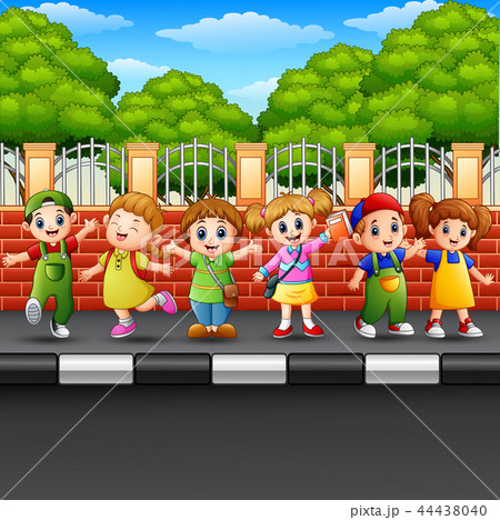 Happy children on the sidewalk 44438040