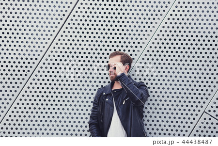 man with beard in autumn leather jacket man with beard in autumn leather jacket 44438487
