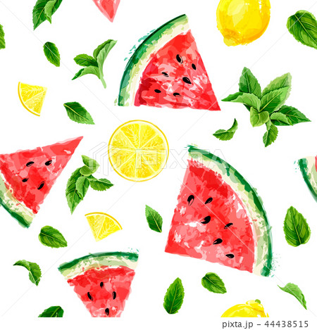 Seamless pattern with watermelon, lemon and meant  44438515