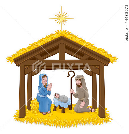 Christmas Nativity Scene Cartoon のイラスト素材