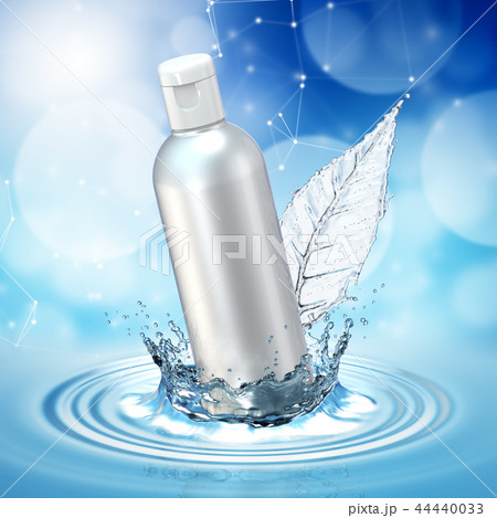 Cream bottle mock up in water splash on blue bokeh background. 44440033