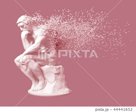 Desintegration Of Sculpture Thinker On Pink Background Desintegration Of Sculpture Thinker On Pink Background 44441652