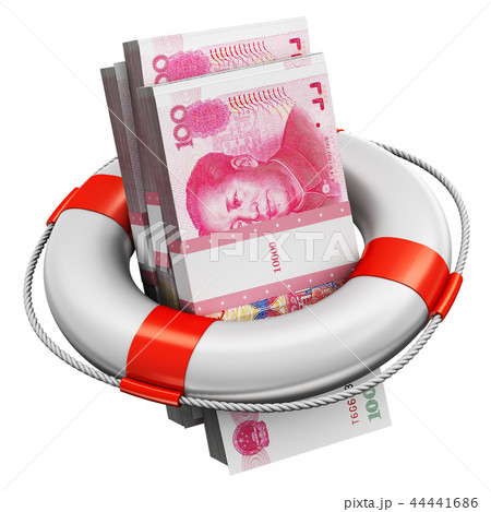 Bundles of 100 Chinese yuan money lifesaver buoy 44441686