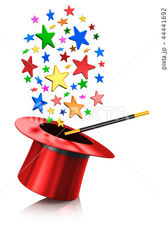 Magic hat and magic wand with color stars 44441692