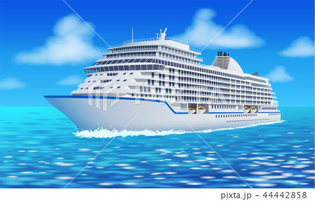 Great cruise liner, ocean, blue sky in flat style. 44442858