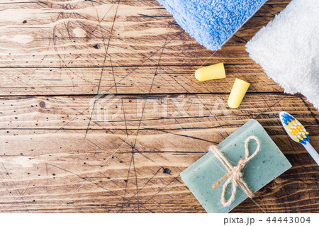 Spa and Wellness concept on wooden background. 44443004