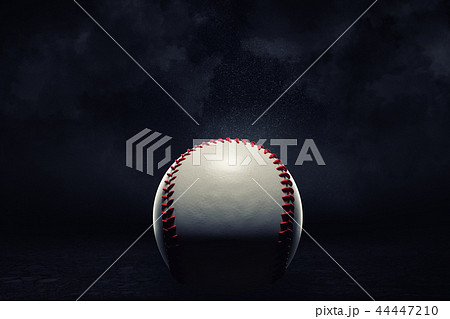 3d rendering of a single baseball ball in a close view under a spotlight on a dark background. 3d rendering of a single baseball ball in a close view under a spotlight on a dark background. 44447210