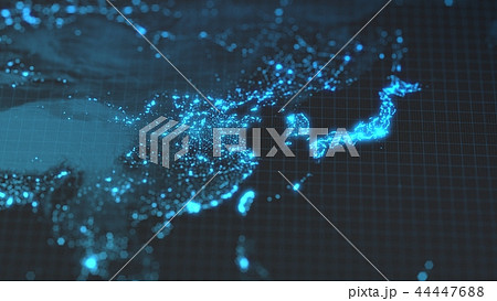 dark earth map with glowing details of city and human population density areas. wiew of asia. 3d 44447688