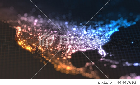 dark earth map with glowing details of city and human population density areas. wiew of america. 3d 44447693
