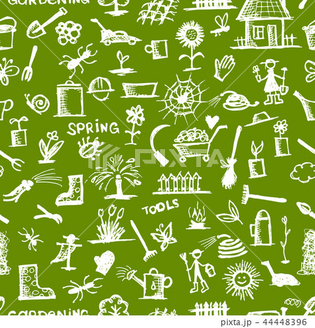 Garden tools sketch, seamless pattern for your design Garden tools sketch, seamless pattern for your design 44448396