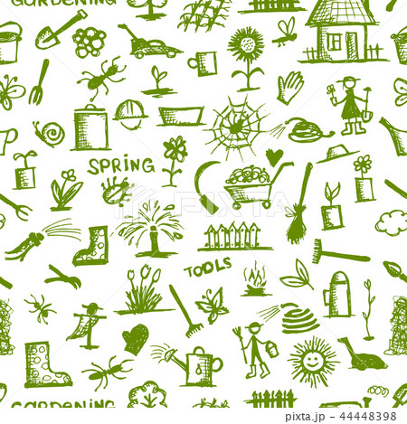 Garden tools sketch, seamless pattern for your design 44448398