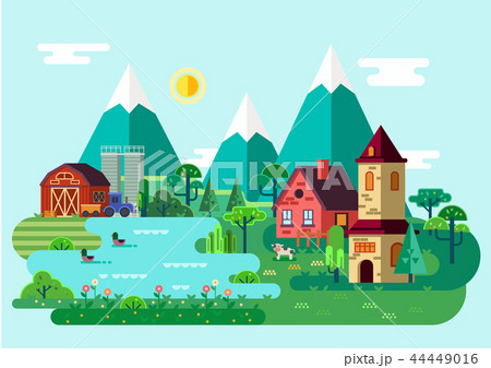 Panorama or scene of village at summer,countryside Panorama or scene of village at summer,countryside 44449016