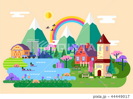 Rustic countryside at spring, village panorama 44449017