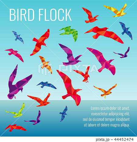 Abstract vector background with color silhouettes of flying birds 44452474