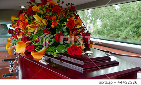 funeral casket in a hearse or chapel funeral casket in a hearse or chapel 44452526