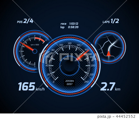 Racing car computer and app smartphone game dashboard vector interface 44452552