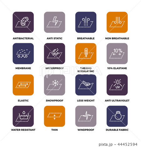 Garments fabric technology and properties vector icon set 44452594