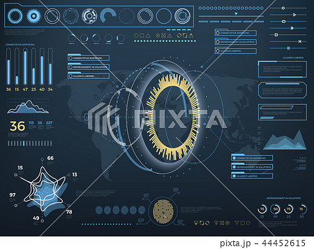 Future concept virtual touch user interface HUD. Vector interactive screen with control panel Future concept virtual touch user interface HUD. Vector interactive screen with control panel 44452615