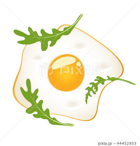 Fried eggs with arugula, isolated on white background. Vector illustration. 44452933