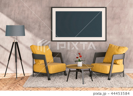 living Room Interior mockup blank poster on a wall 44453584