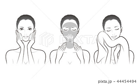 スキンケアをしている女性のイラスト スキンケアをしている女性のイラスト 44454494