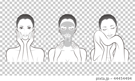 スキンケアをしている女性のイラスト スキンケアをしている女性のイラスト 44454494