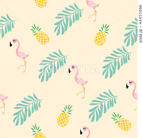 Cute Pink Flamingo Tropical Patternのイラスト素材