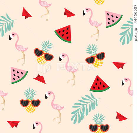 Cute Pink Flamingo Tropical Seamless のイラスト素材