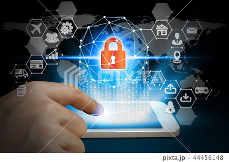 Businessman use smartphone with virtual screen Businessman use smartphone with virtual screen 44456148
