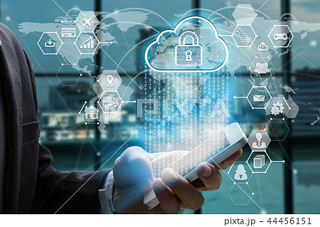 Businessman use smartphone with virtual screen Businessman use smartphone with virtual screen 44456151