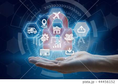 Businessman hand holding with virtual screen Businessman hand holding with virtual screen 44456152