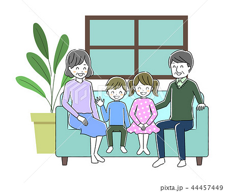ソファー座る家族のイラスト素材