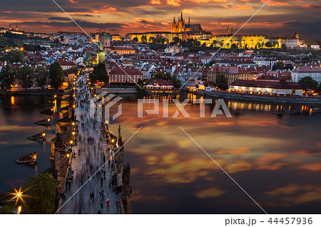 Prague Castle after sunset. Europe, Czech republic. 44457936