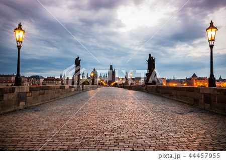Prague Charles bridge after sunset. Czech republic. Prague Charles bridge after sunset. Czech republic. 44457955