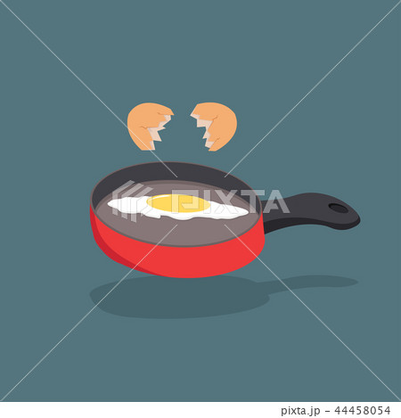 Broken egg shell  with yolk on Red pan cooking 44458054