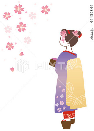 桜の花と舞妓さんのイラスト素材