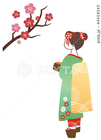 梅の花と舞妓さんのイラスト素材